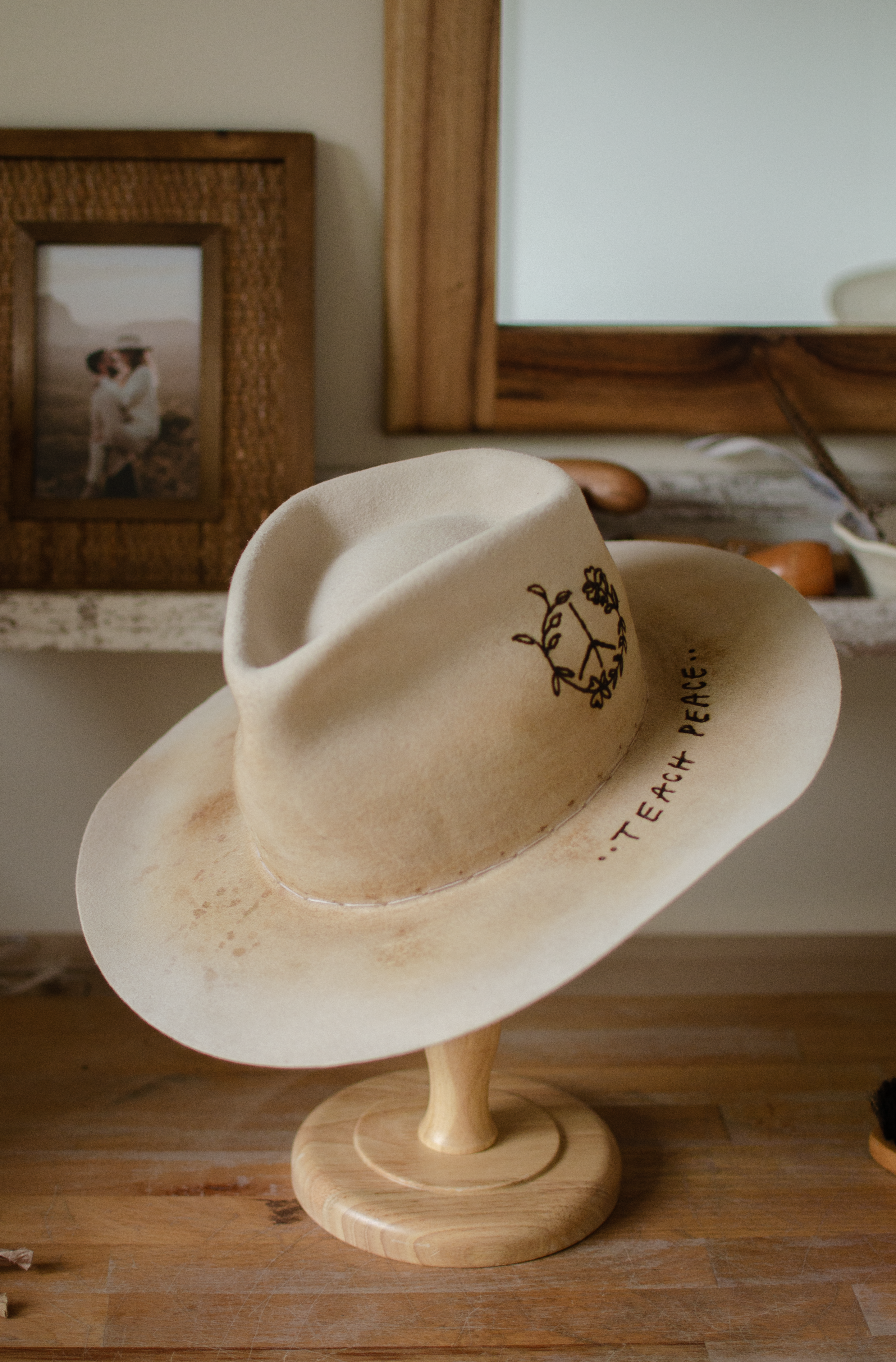 Handmade festival hat by Remi Wylder in bone fur felt