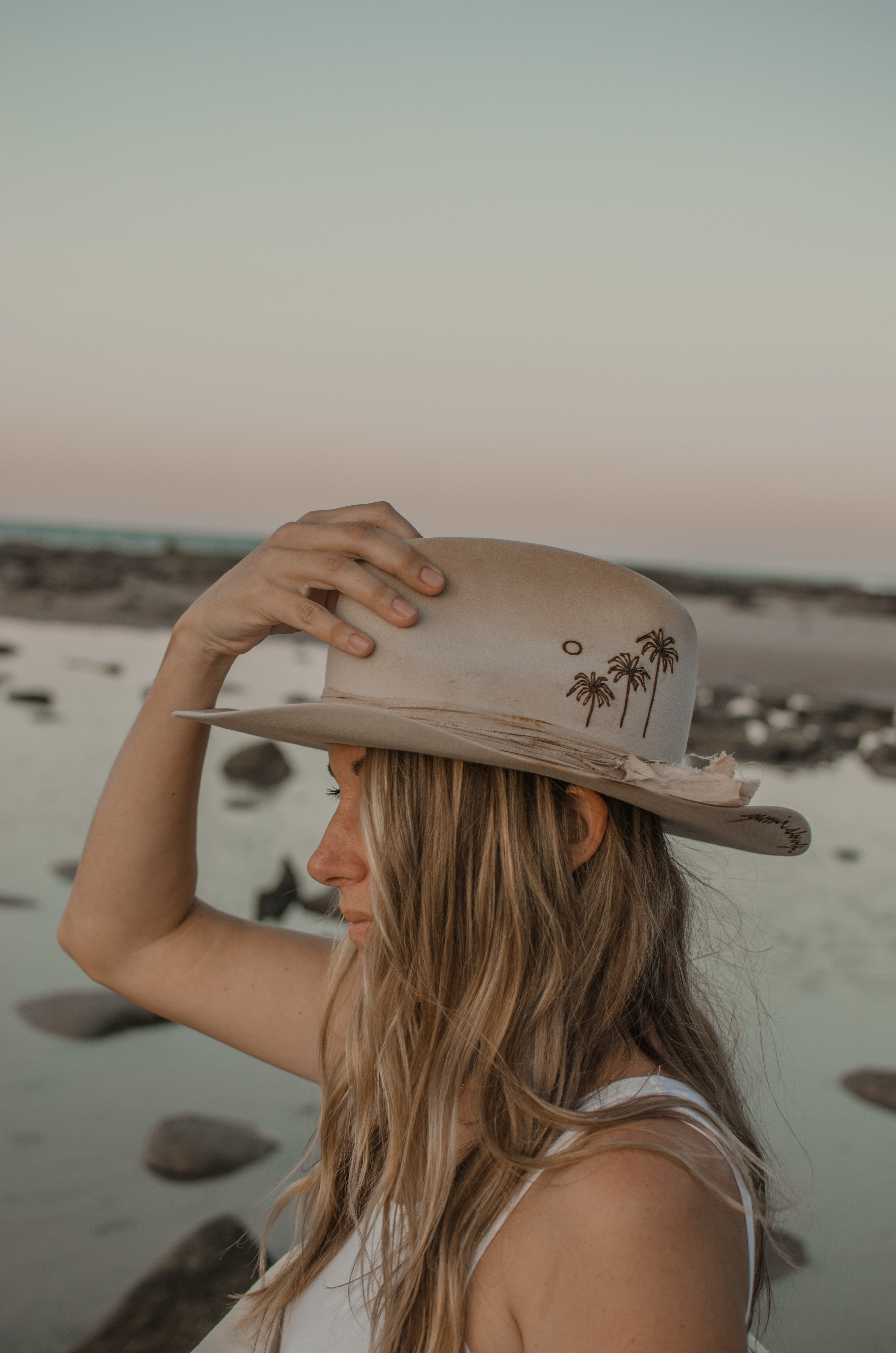 Handmade festival hat by Remi Wylder in bone fur felt