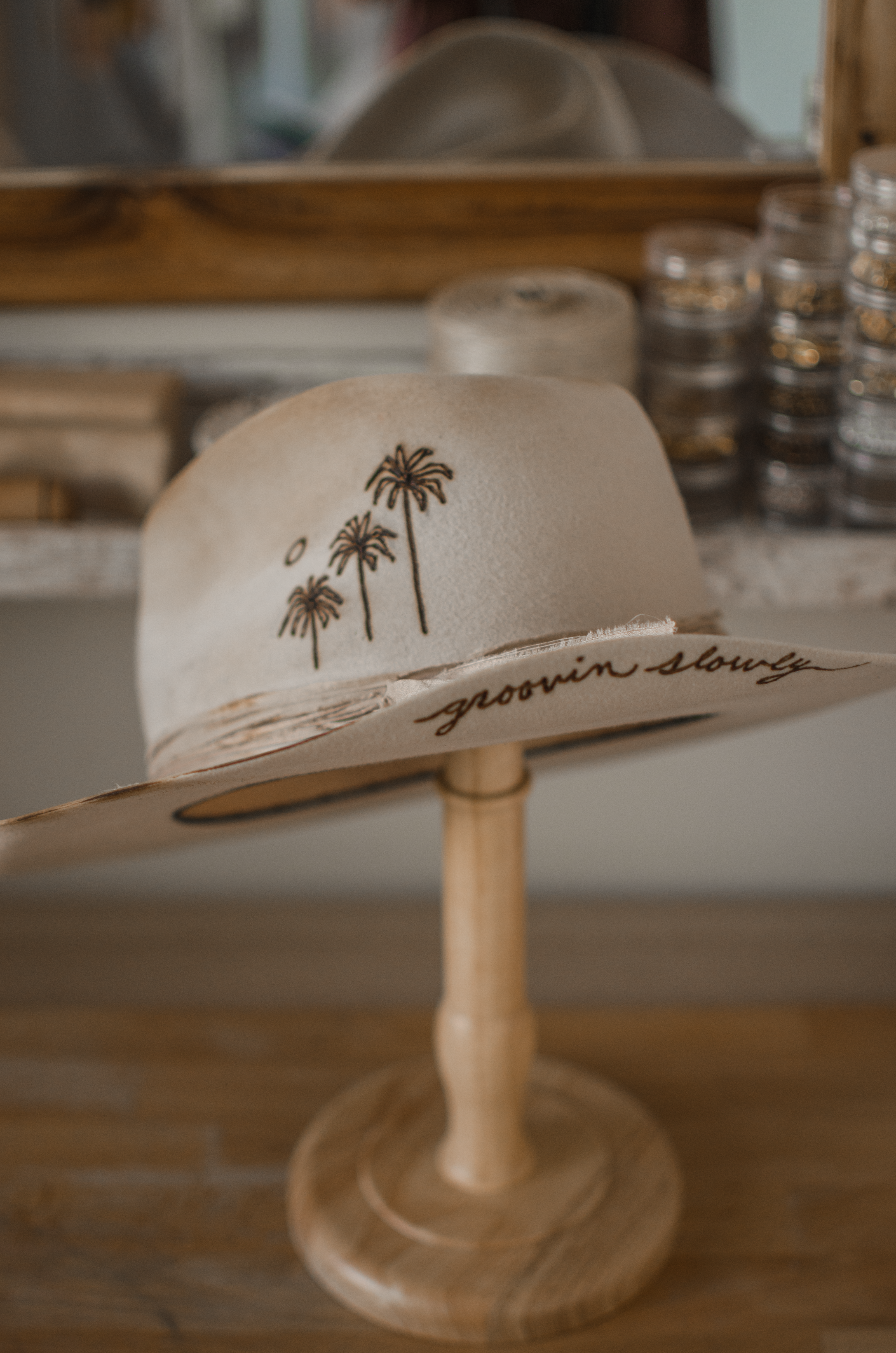 Handmade festival hat by Remi Wylder in bone fur felt