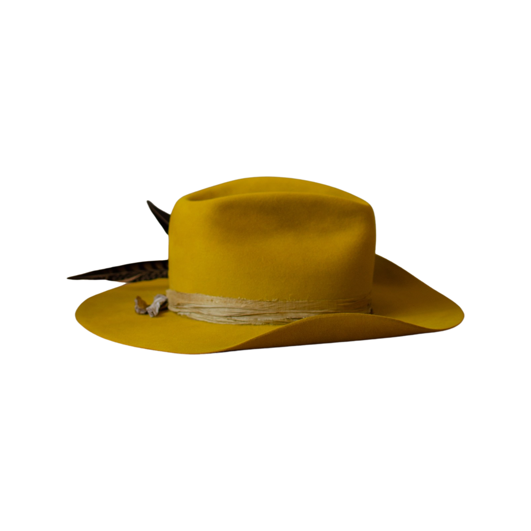 Handmade festival hat by Remi Wylder in mustard yellow fur felt