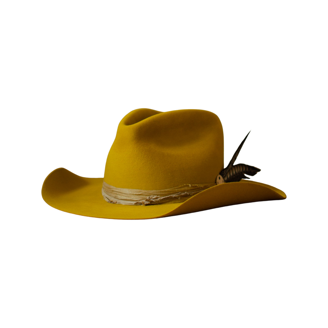 Handmade festival hat by Remi Wylder in mustard yellow fur felt