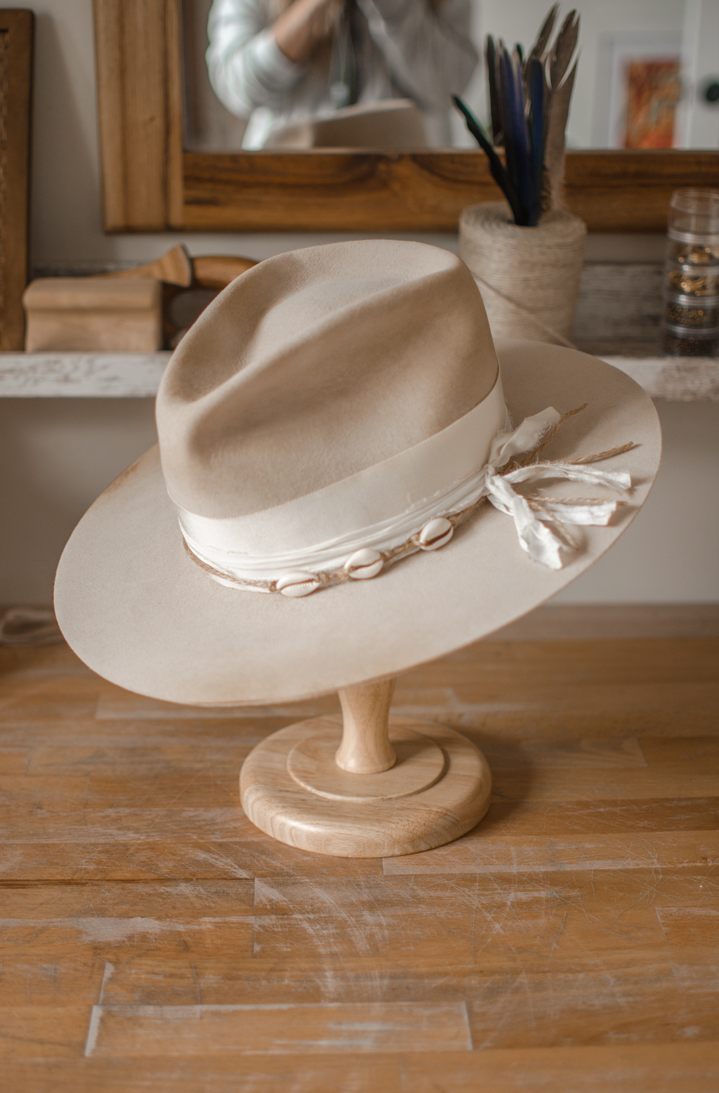 Handmade hat by Remi Wylder in bone felt 