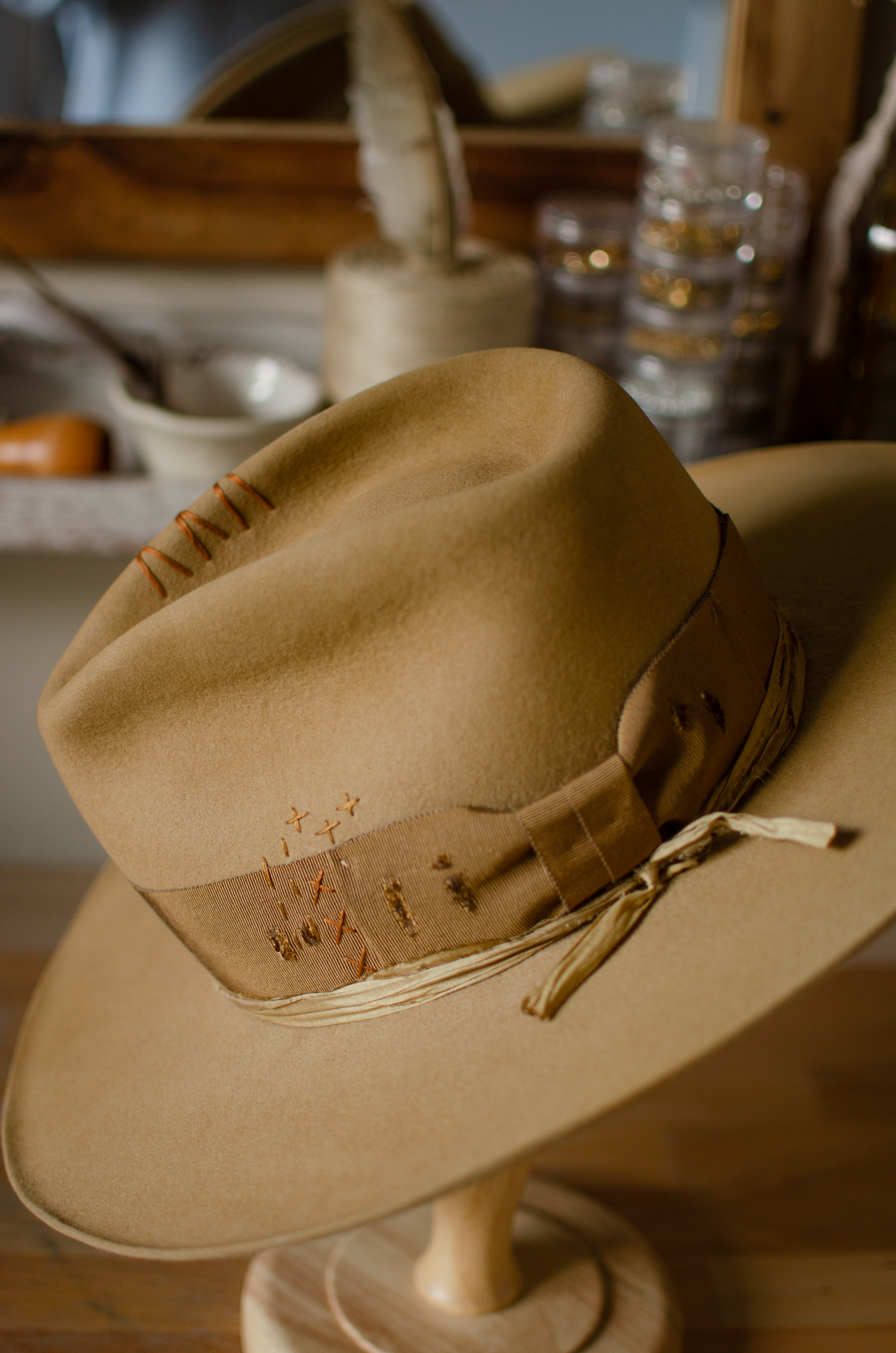 Handmade hat by Remi Wylder in sand fur felt